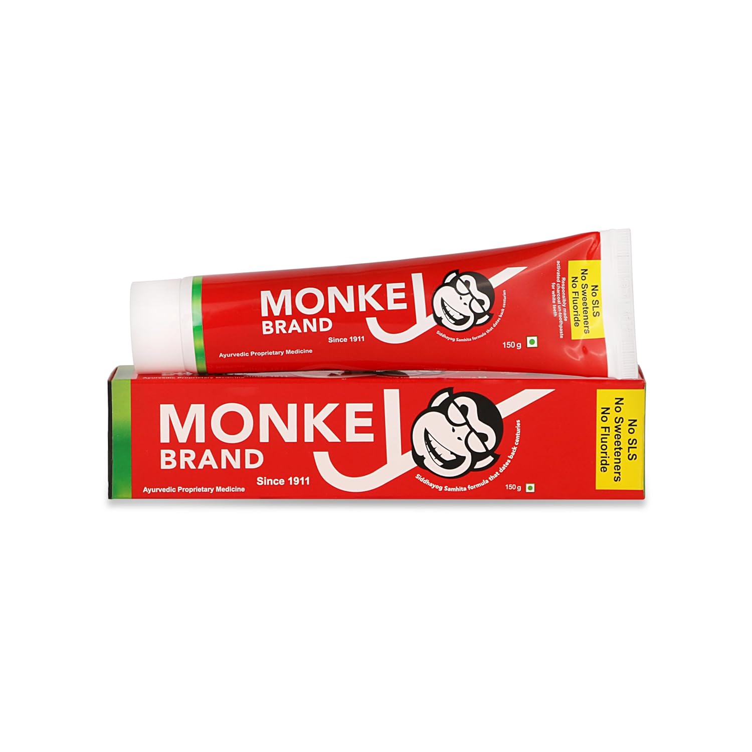 Monkey Brand Charcoal Toothpaste by Nogi (Since 1911) - Ayurvedic Whitening Toothpaste for Stain Removal & Total Oral Care | No SLS | No Fluoride | No Sweeteners | Ayurvedic & Fluoride-Free | 150g