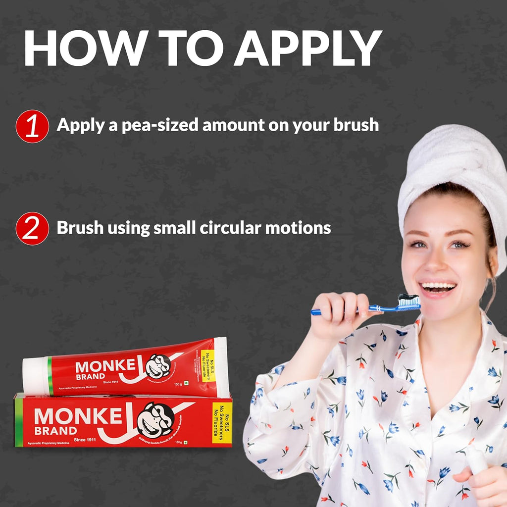 Monkey Brand Charcoal Toothpaste by Nogi (Since 1911) - Ayurvedic Whitening Toothpaste for Stain Removal & Total Oral Care | No SLS | No Fluoride | No Sweeteners | Ayurvedic & Fluoride-Free | 150g
